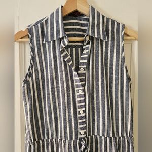 Blue White Striped Linen Jumpsuit XS